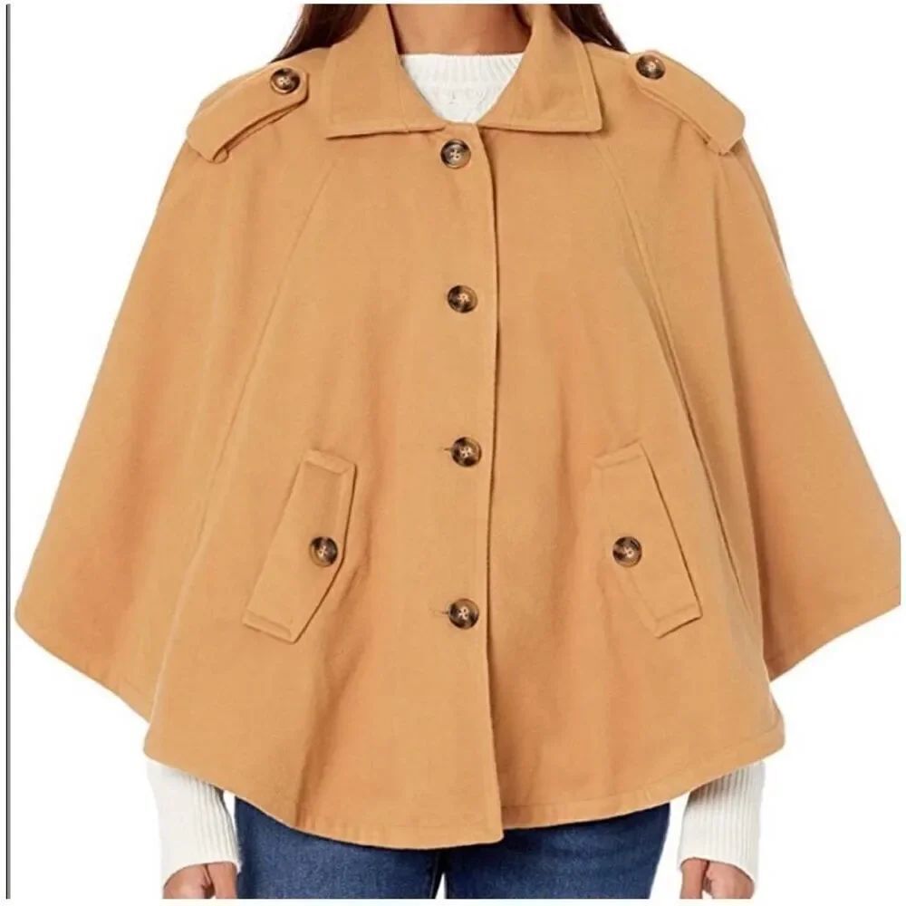 Mudpie Women's One Size Webster Cape Sweater Camel Tan Relaxed Fit Academia New - Picture 3 of 13